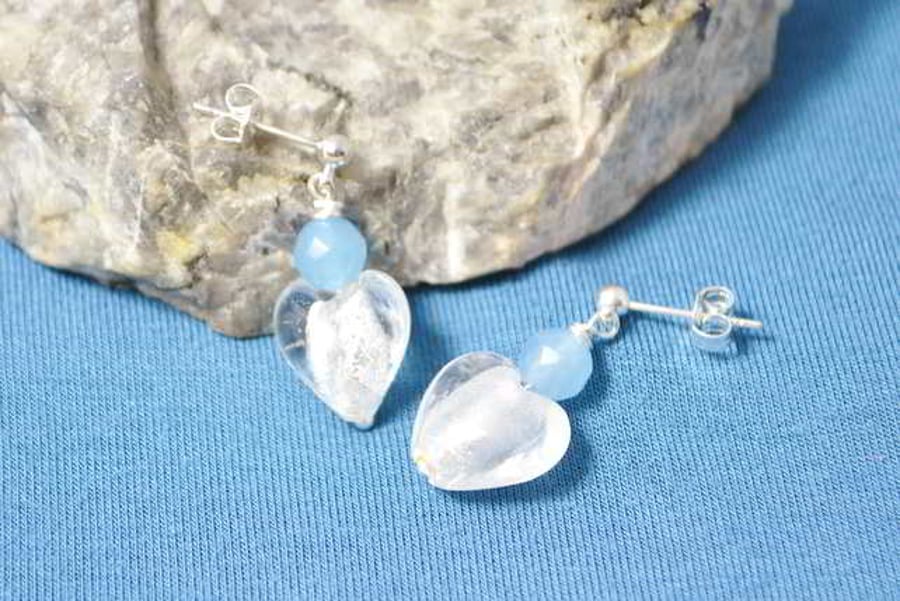 Agate & Murano Heart Earrings