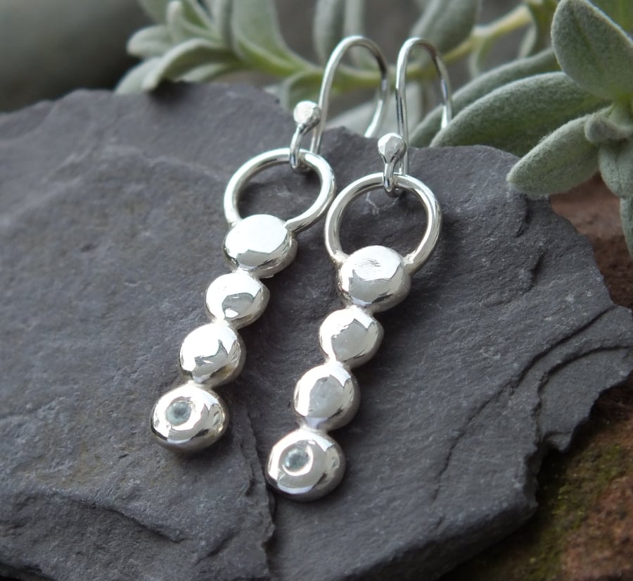 Silver dangle earrings,dangle earrings, silver aquamarine earrings