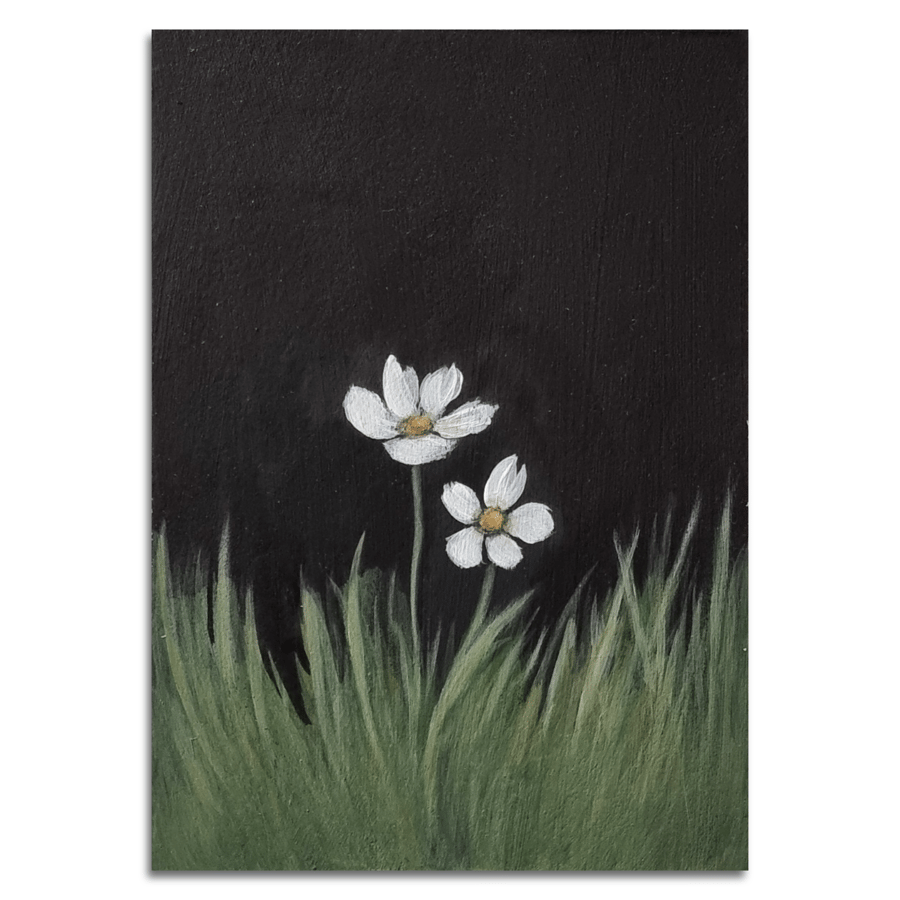 White Flowers Small Original Acrylic Painting (5x7") Unframed