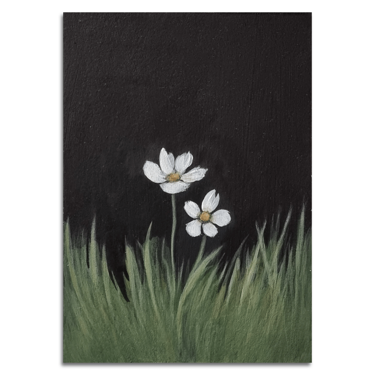 White Flowers Small Original Acrylic Painting (5x7") Unframed