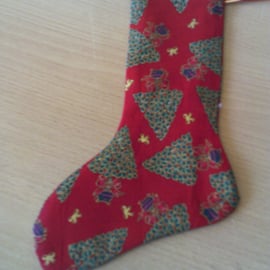 Christmas Trees on Red 7.5 inch Stocking