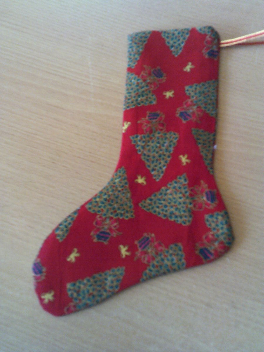 Christmas Trees on Red 7.5 inch Stocking