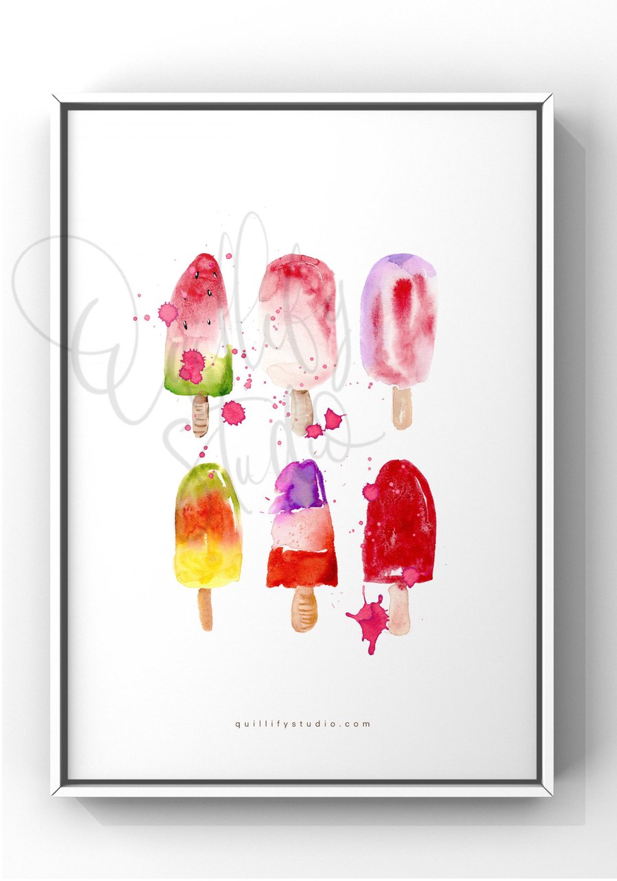 Watercolour Art Print - Melting Fruity Ice Lollies