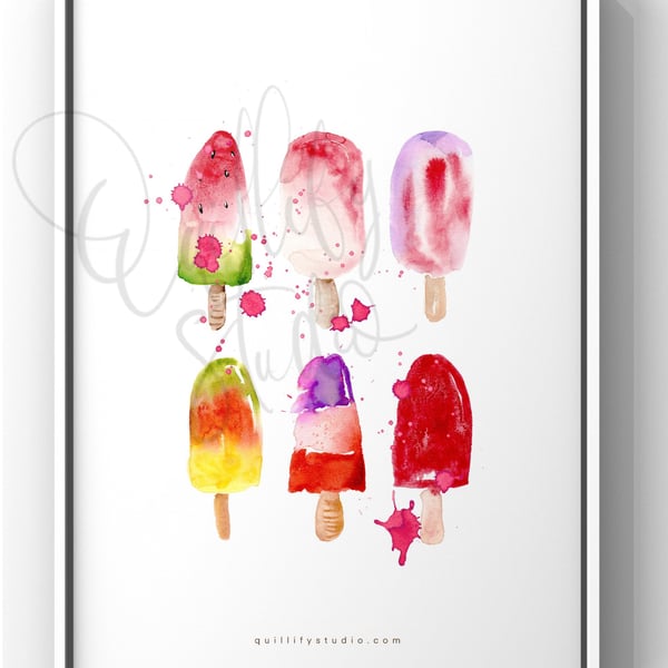 Watercolour Art Print - Melting Fruity Ice Lollies