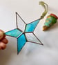 Iridescent blue teal stained glass star, stained glass Christmas decoration  - Image 3