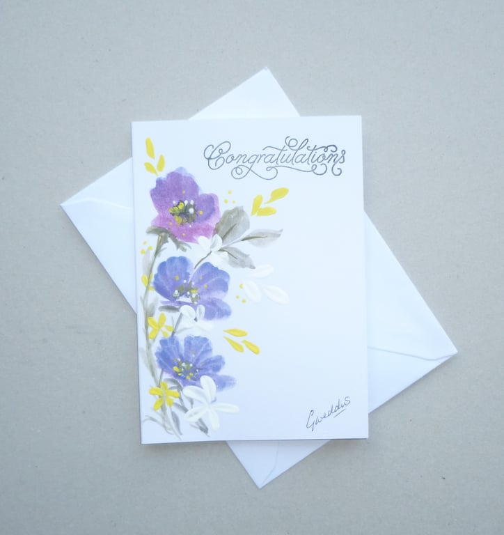 hand painted floral Congratulations card ( ref FA87 B5 )