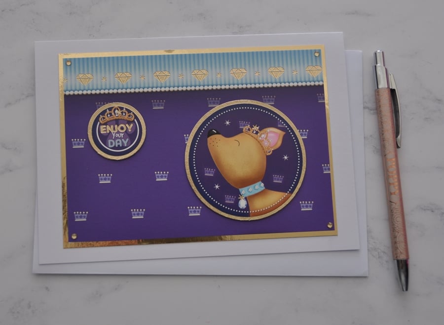 Dog Birthday Card Enjoy Your Day Crown Prince King 3D Luxury Handmade Card