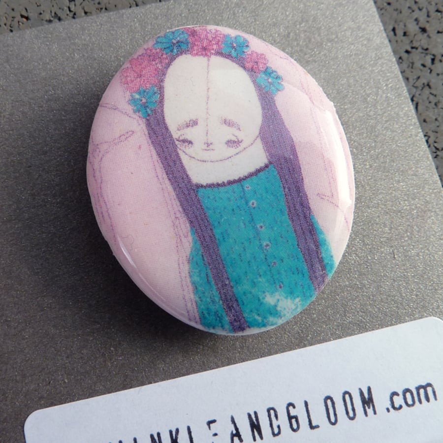 Floral haired Girlie whimsy art Brooch