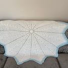 White Crochet Baby Blanket with soft Blue Edge, Newborn Baby Gift, New Mum Gift