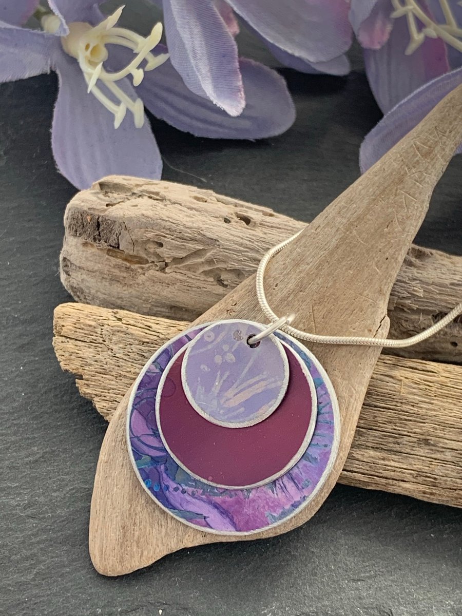 Water colour collection - hand painted aluminium pendant, purple and burgundy