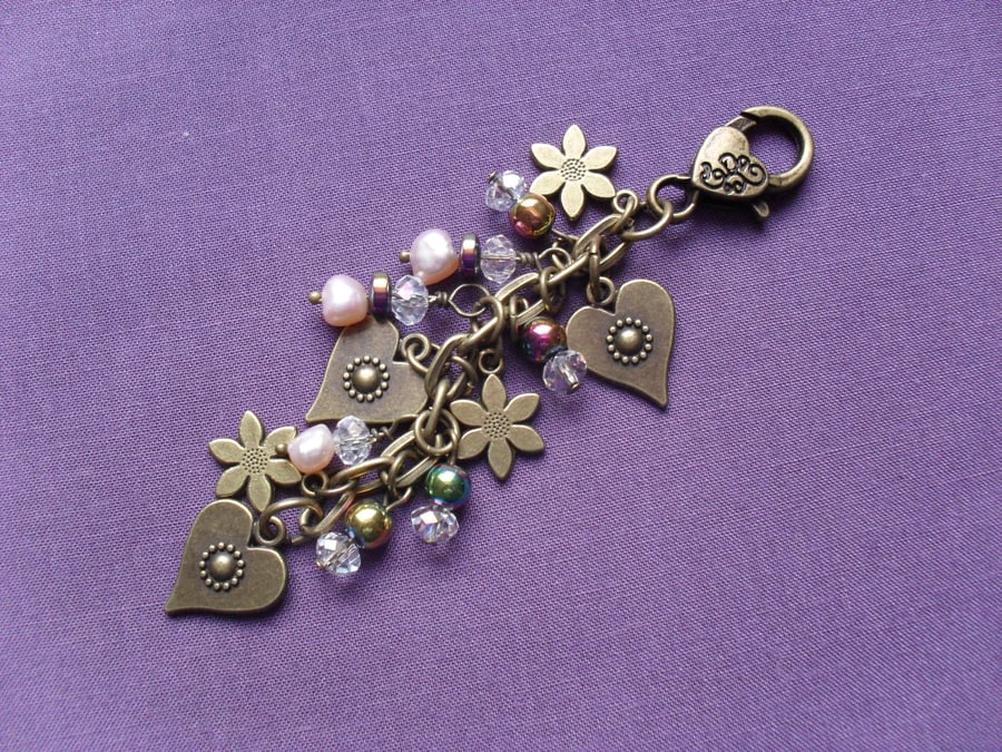 Heart and Flower Bag Charm