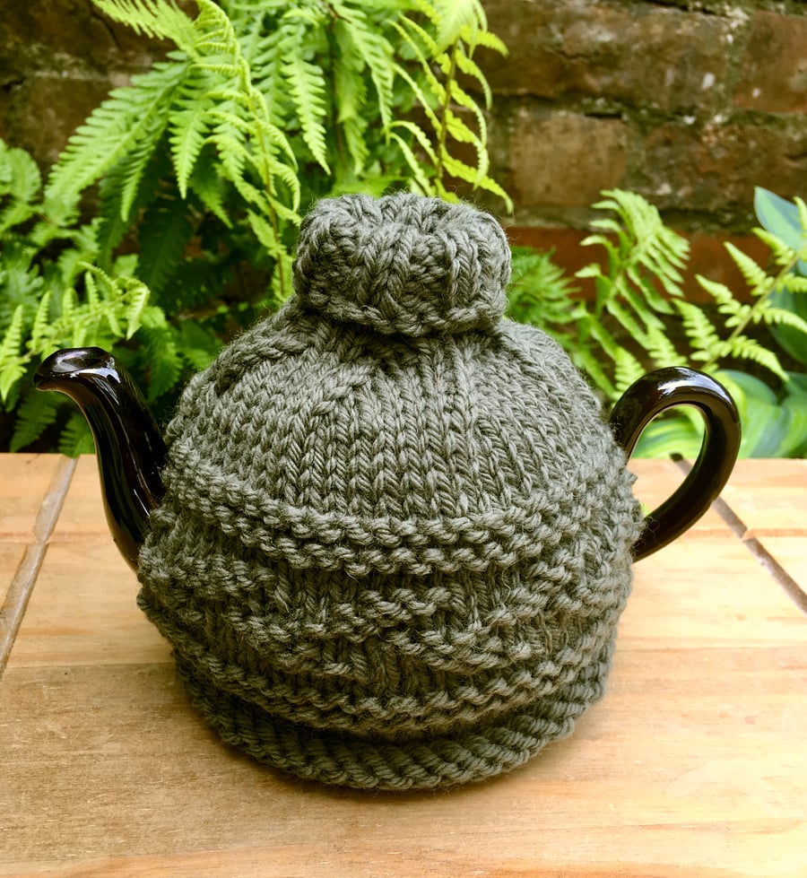 Small Olive Green Tea Cosy, One Cup Leaf Design Tea Cozy