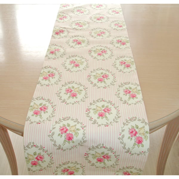 Table Runner Roses Pink Grey and Yellow Dining 72" 6ft