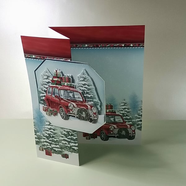 Decoupaged Christmas Card,  Red Mini A5