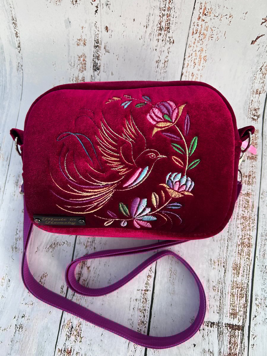 Velvet Crossbody Bag - bird 