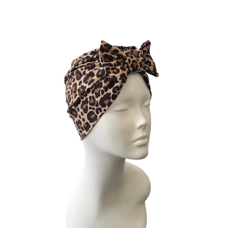 Leopard Bow Knot Turban Head Wrap Hat for Hair Loss Alopecia Stylish Head Scarf