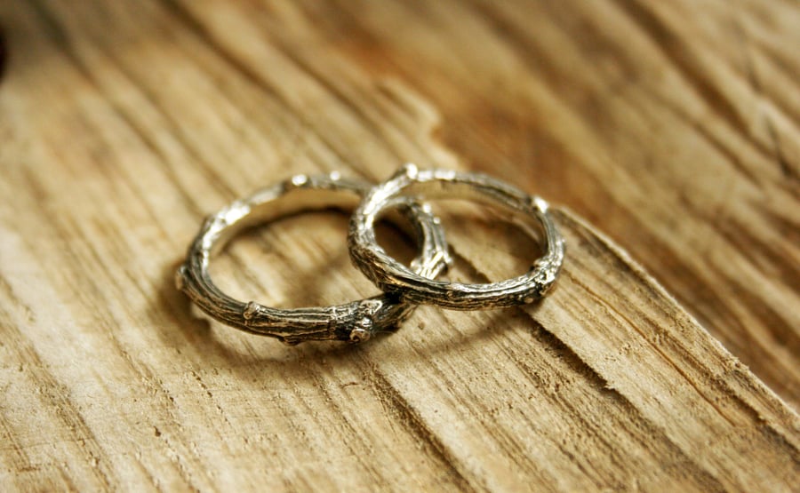 Handmade Silver Twig Wedding Rings