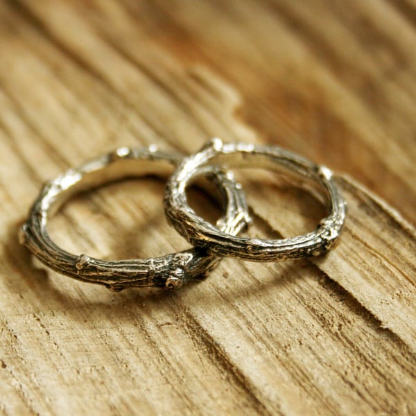 Handmade Silver Twig Wedding Rings