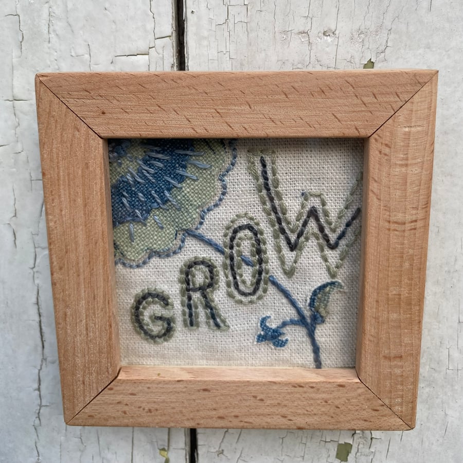 ‘Grow 2’ Hand Embroidered Picture, Framed
