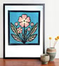 Original Handmade Primrose Linoprint – Botanical Floral Art 