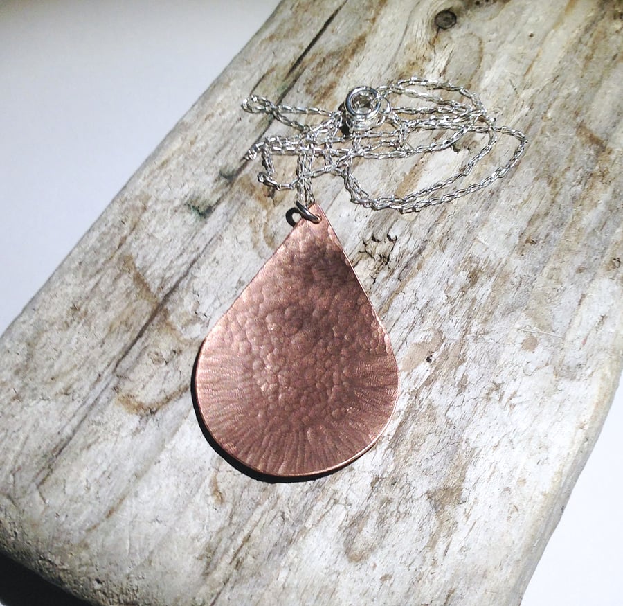 Hammer Textured Copper Pendant Necklace - UK Free Post