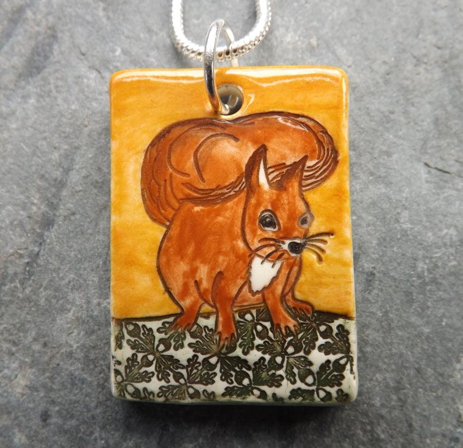 Handmade Ceramic Red Squirrel pendant