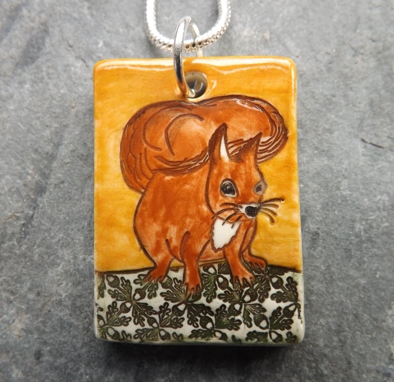 Handmade Ceramic Red Squirrel pendant