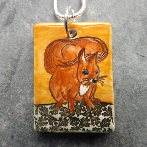 Handmade Ceramic Red Squirrel pendant