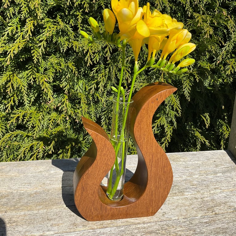Handcrafted Hardwood Sculptural Vase