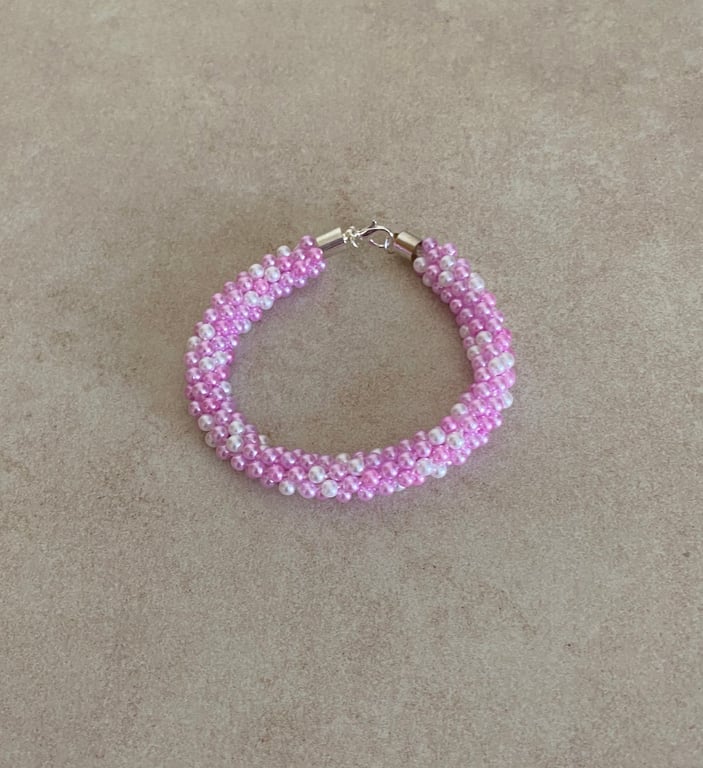 Handmade Pink & White Woven Pearl Necklace