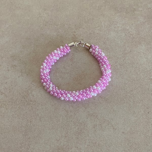 Handmade Pink & White Woven Pearl Necklace