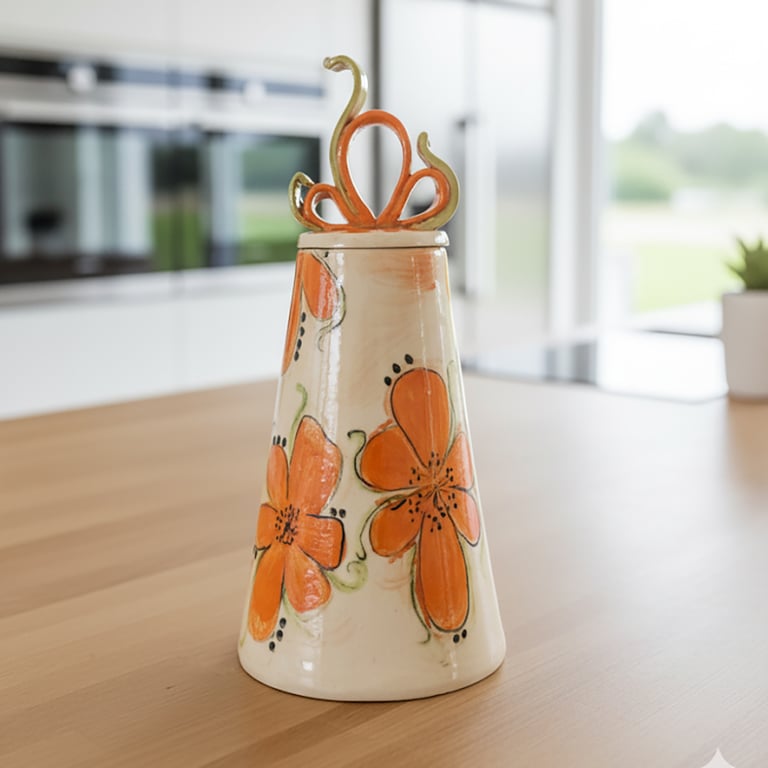 'Elegant Orange' -lidded jar - handmade ceramic