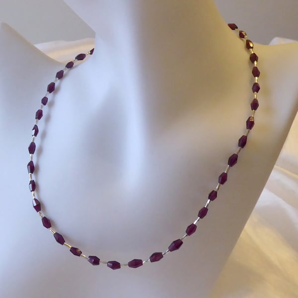 Bicone Rhodolite Garnet & Sterling Silver Necklace Capricorn January Birthstone