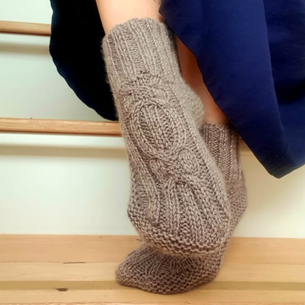 Hand knitted slippers, Wool winter socks, Sofa socks, Birthday gift for women 