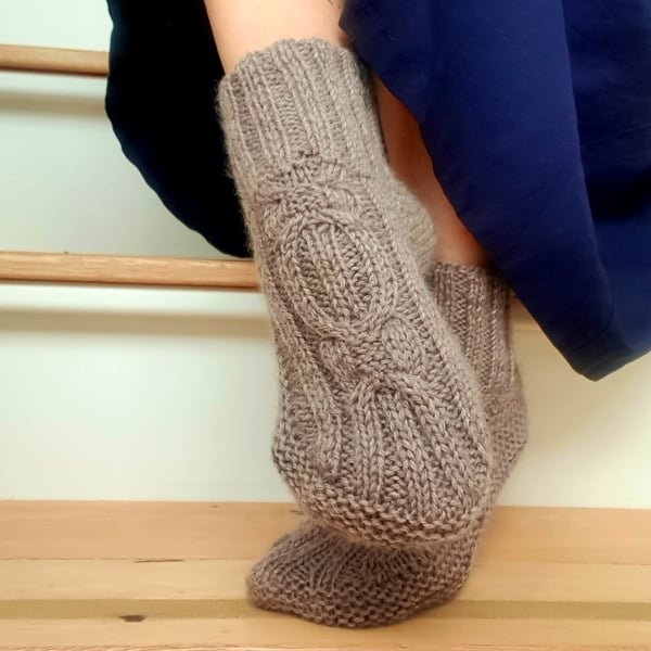 Hand knitted slippers, Wool winter socks, Sofa socks, UK 5 - 6