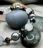 Moonstone and black crystal bracelet - elasticated