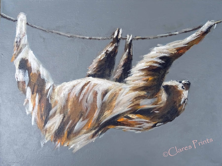 Sloth Walk Painting Art Original Acrylic Animal Painting on Canvas OOAK 