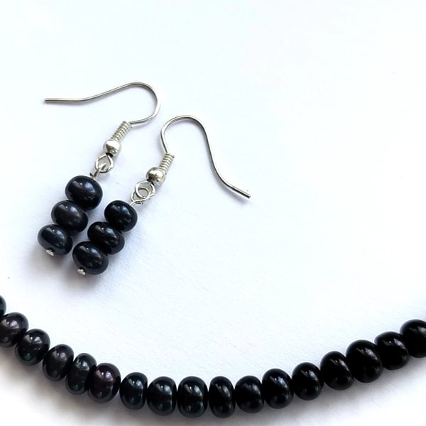 Black Freshwater Pearl Handmade Necklace & Earrings Gift Set