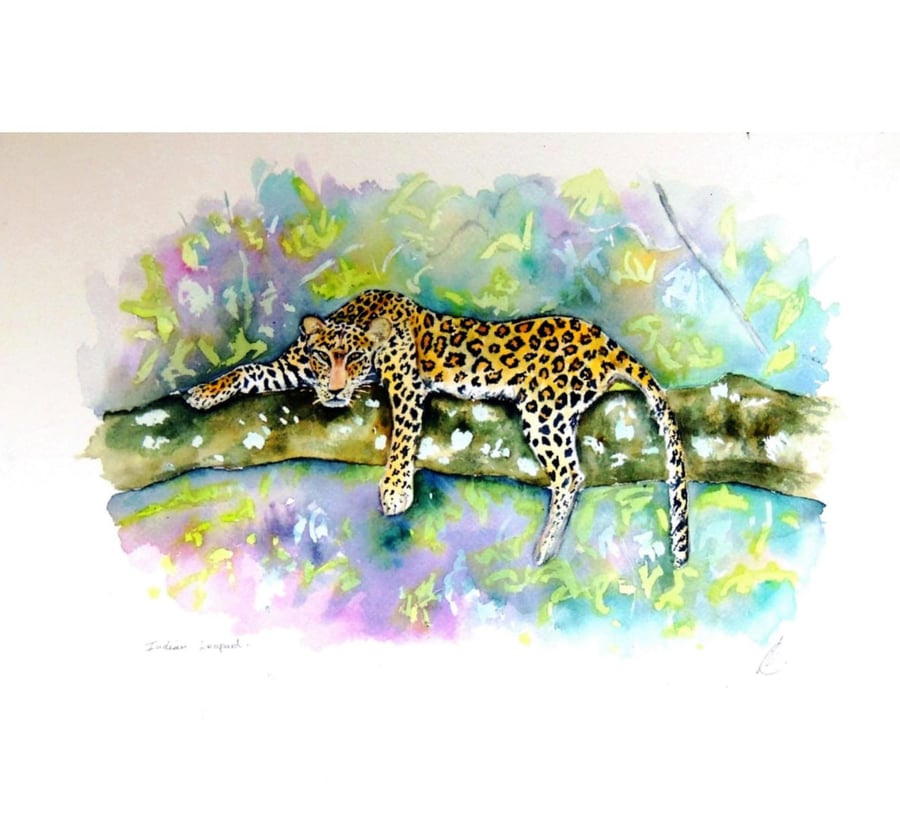 Leopard  Wildlife Watercolour Original Painting