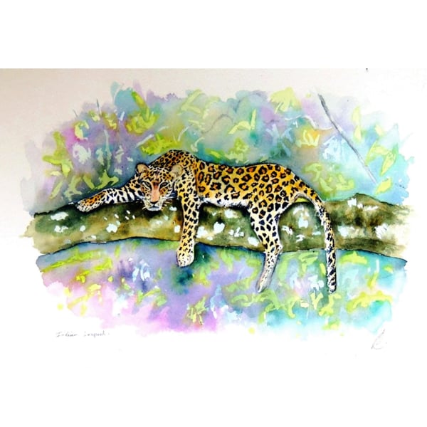  Leopard  Wildlife Watercolour Big Cat Impressionist Fine Art