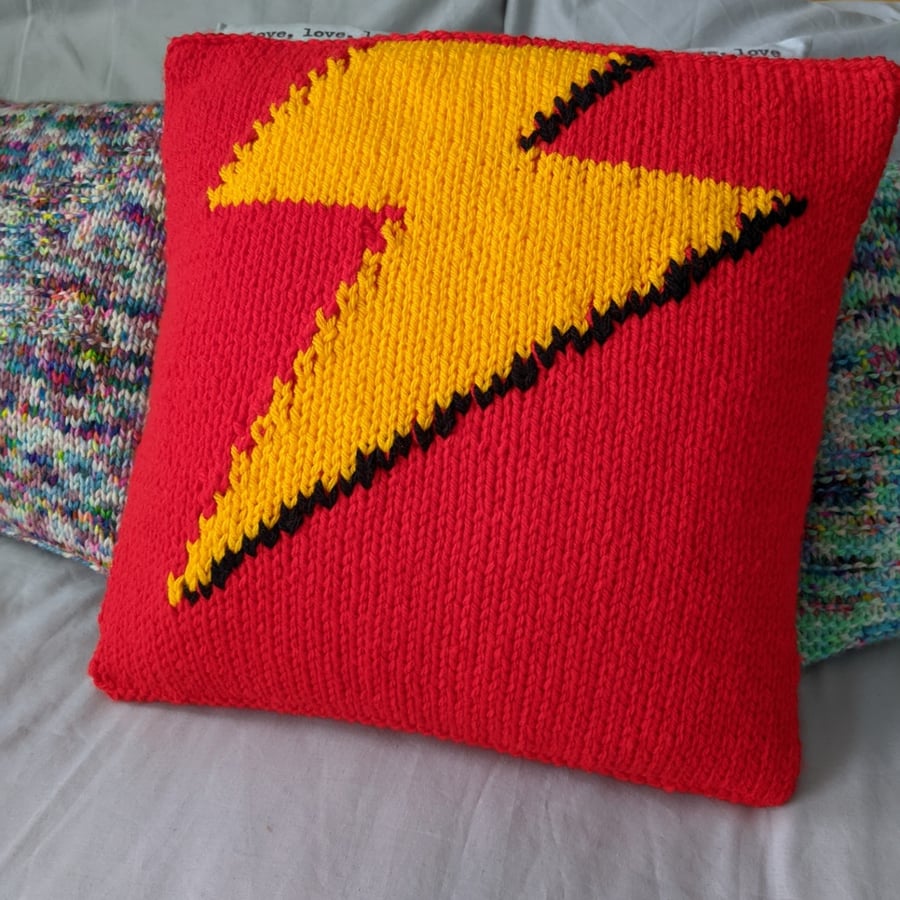 Red lightning bolt cushion cover
