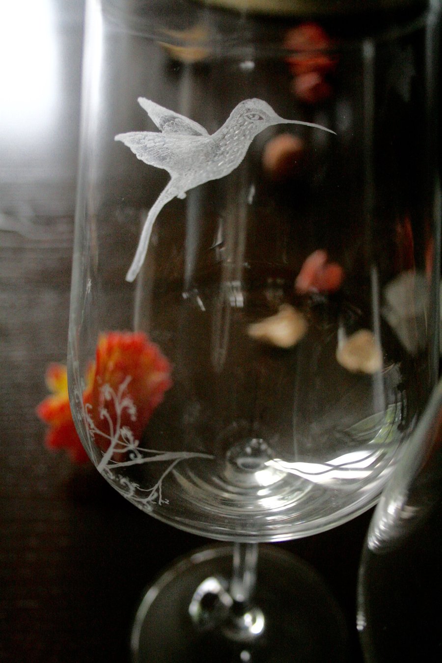 Hand Engraved Hummingbird Glasses