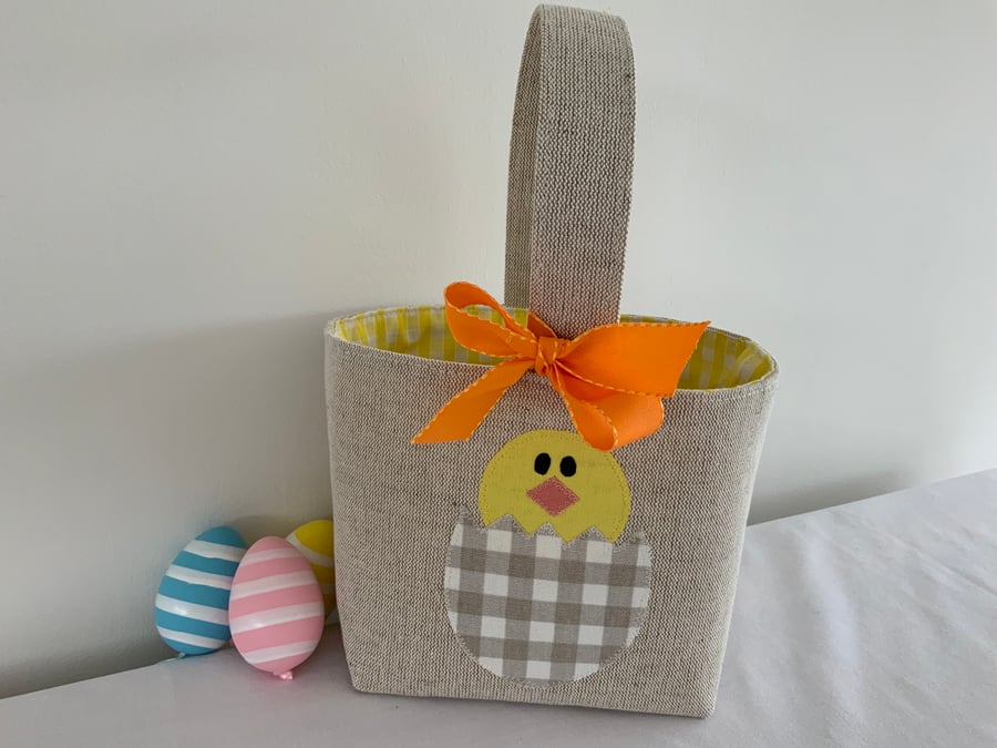 Children’s Easter Basket, Easter Bag, Easter Chick, Appliqué, Storage Basket