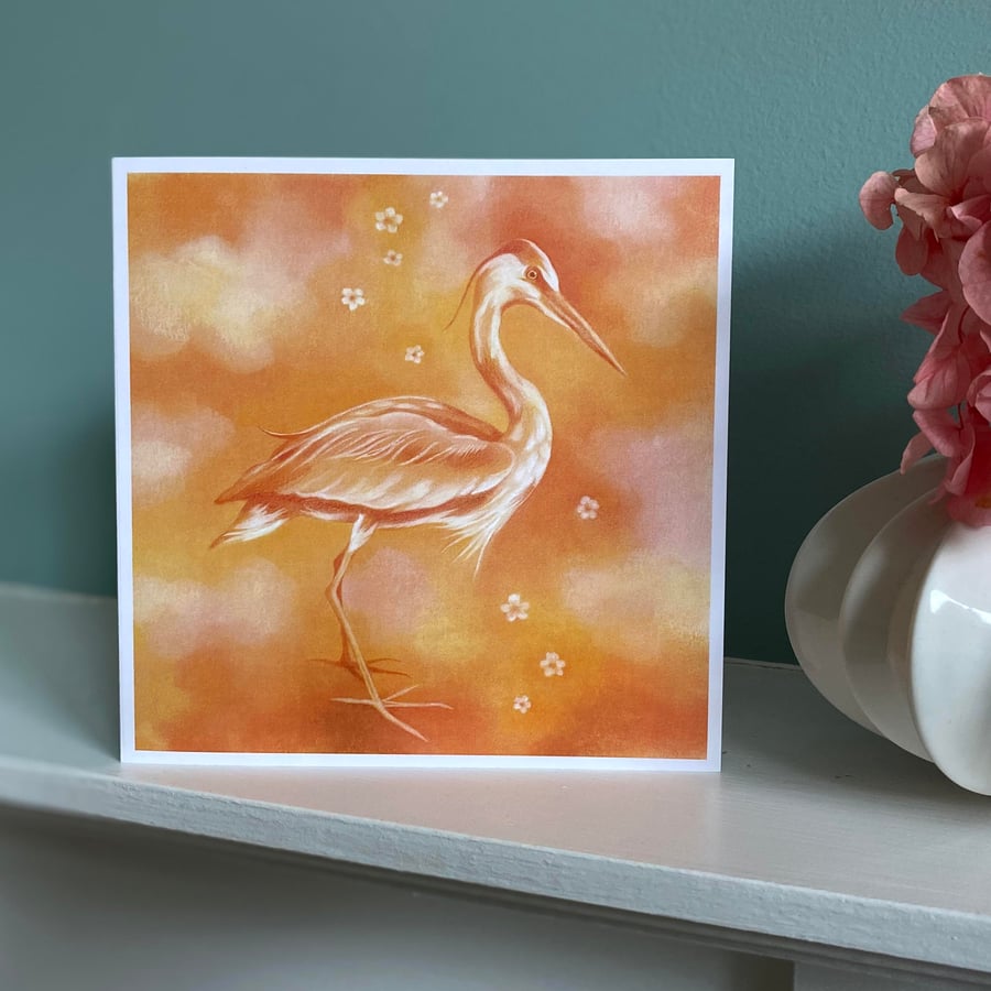 Heron Greetings card - "Gratitude" - beautiful card, bird card