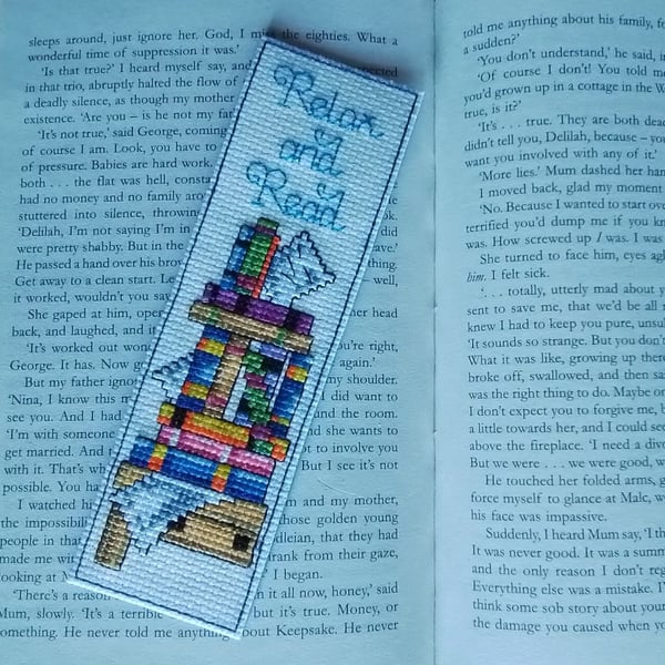 Relax and Read Bookmark, Reading Gift, Book Lover Gift - Blue