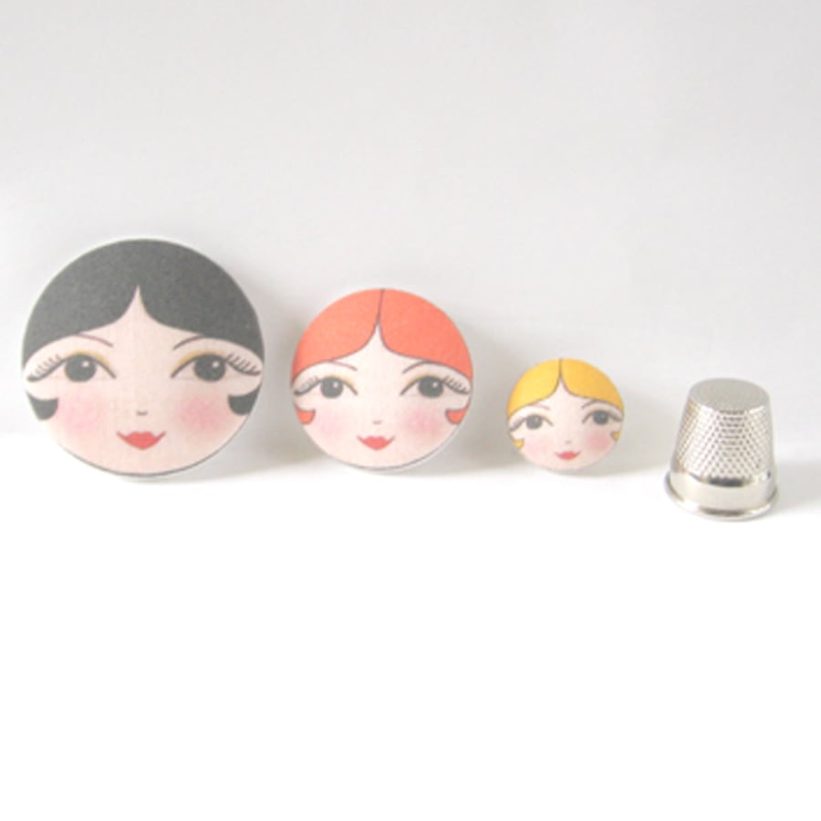 Original Doll Face Covered Buttons (Set of 3)