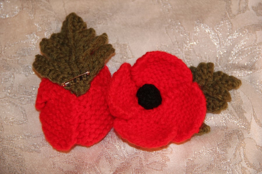Large Hand Knitted Poppy Brooch for Charity - Custom order for Mary