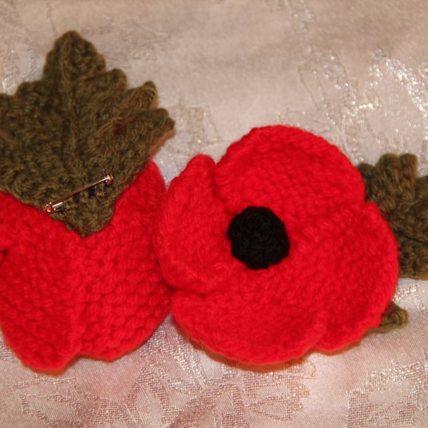 Large Hand Knitted Poppy Brooch for Charity - Custom order for Mary