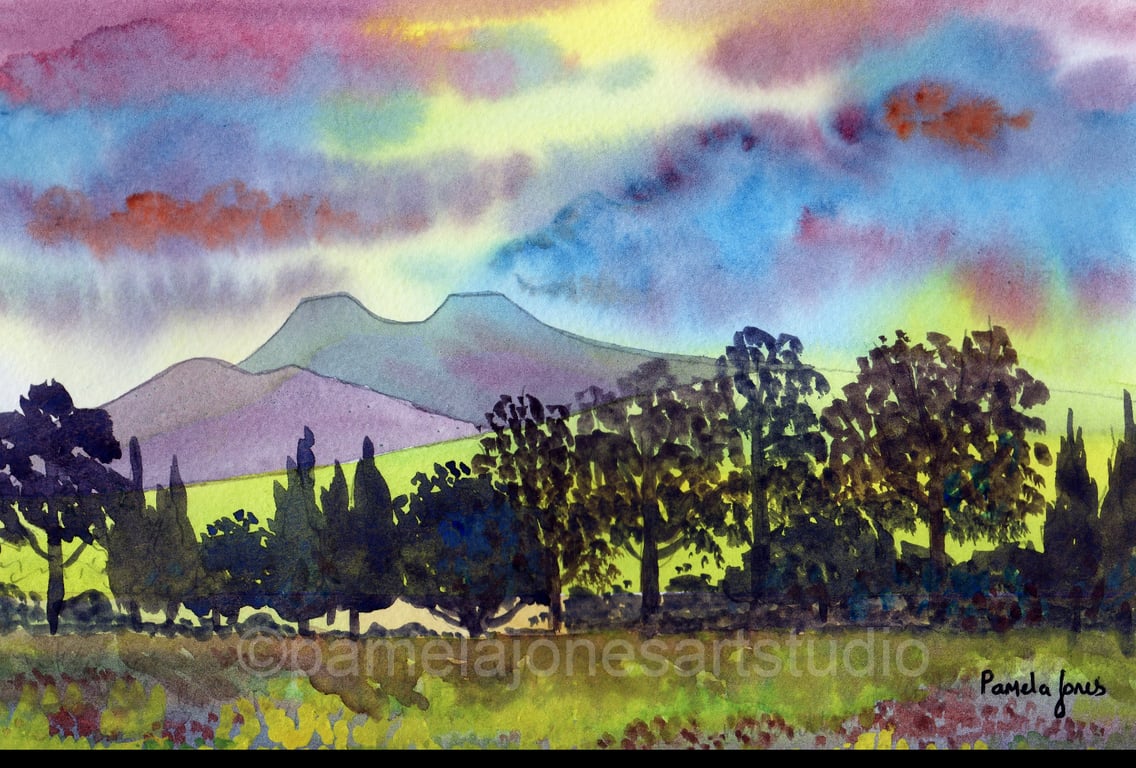 Evening Light, Pen Y Fan, The Brecon Beacons, Watercolour in 14 x 11'' Mount