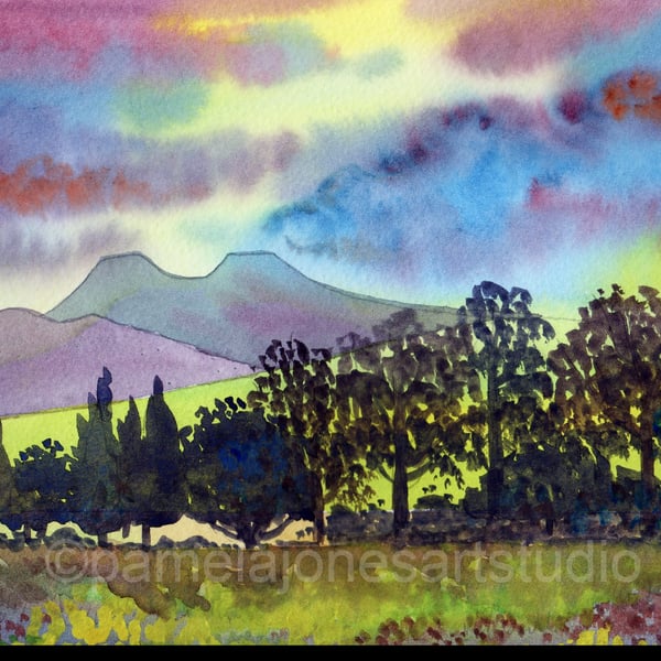 Evening Light, Pen Y Fan, The Brecon Beacons, Watercolour in 14 x 11'' Mount